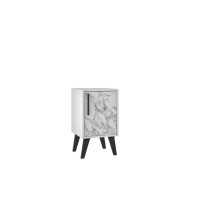 Manhattan Comfort 143AMC208 Mid-Century- Modern Amsterdam Side Table 1.0 with 2 Shelves in White Marble